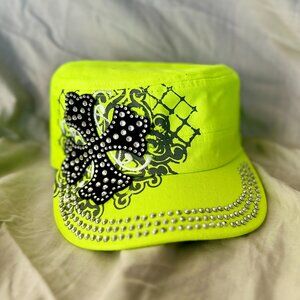 Hat~Rhinestone~Short Cross~Cadet style~adjustable velcro back